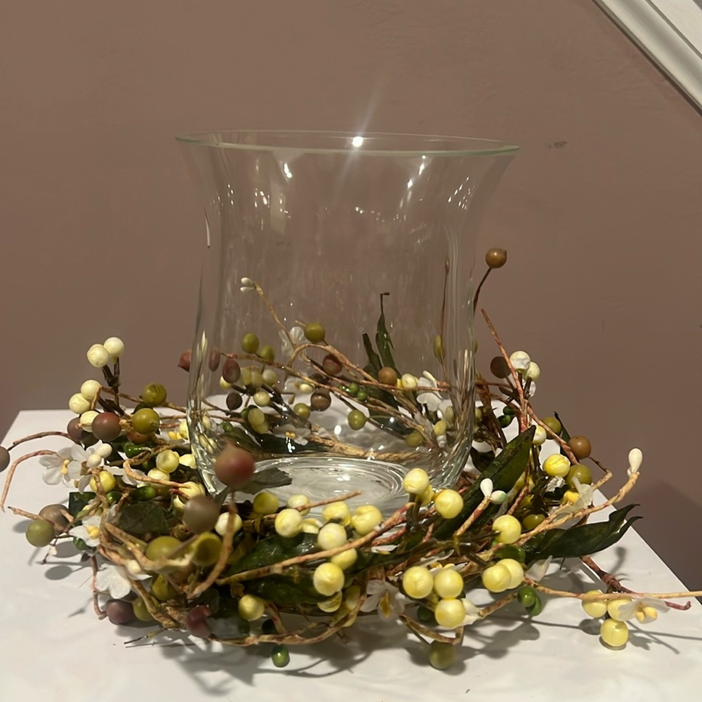 Glass Hurricane Style Candle Holder plus Candle Ring
